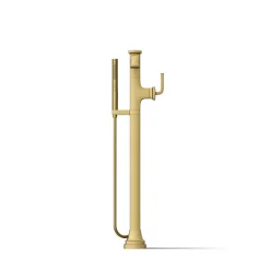 Floor-mount bath filler trim with handshower