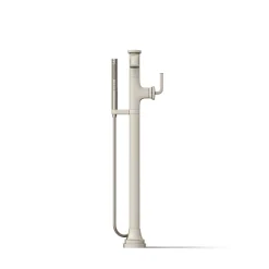 Floor-mount bath filler trim with handshower