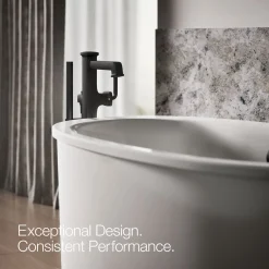 Floor-mount bath filler trim with handshower