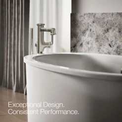 Floor-mount bath filler trim with handshower