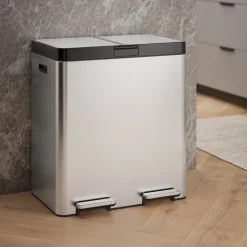 21.7-gallon stainless steel dual-bin step trash can