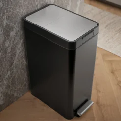 13-gallon stainless steel slim step trash can with bifold lid
