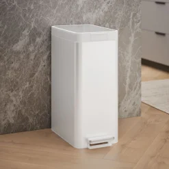 13-gallon stainless steel slim step trash can with bifold lid