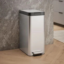 13-gallon stainless steel slim step trash can with bifold lid