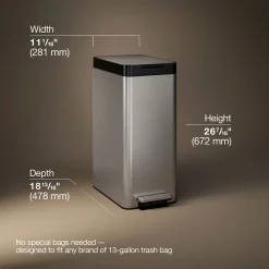 13-gallon stainless steel slim step trash can with bifold lid