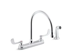 1.8 gpm kitchen sink faucet with 9-5/16" gooseneck spout, matching finish sidespray, aerated flow and wristblade handles