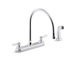 1.8 gpm kitchen sink faucet with 9-5/16" gooseneck spout, matching finish sidespray, aerated flow and wristblade handles