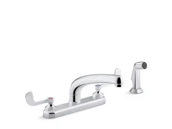 1.5 gpm kitchen sink faucet with 8-3/16" swing spout, matching finish sidespray, aerated flow and wristblade handles