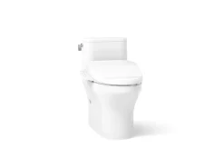 Hidden cord one-piece compact elongated toilet with skirted trapway, 1.28 gpf