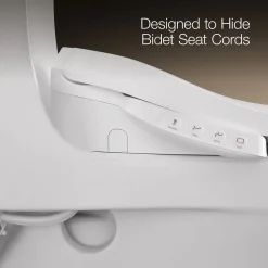Hidden cord one-piece compact elongated toilet with skirted trapway, 1.28 gpf