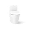 Hidden cord one-piece compact elongated toilet with skirted trapway, dual-flush