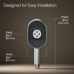 Oblong three-function handshower, 2.5 gpm