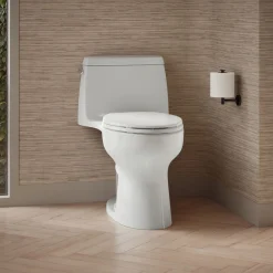 One-piece compact elongated 1.6 gpf toilet with Revolution 360® swirl flushing technology