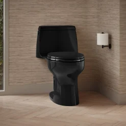 One-piece compact elongated 1.6 gpf toilet with Revolution 360® swirl flushing technology