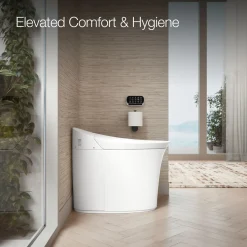 One-piece compact elongated smart toilet, dual-flush