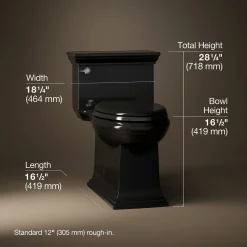 One-piece compact elongated toilet with skirted trapway, 1.28 gpf
