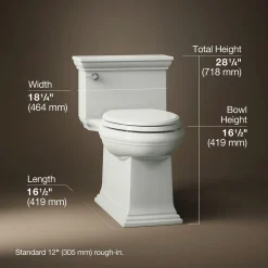 One-piece compact elongated toilet with skirted trapway, 1.28 gpf