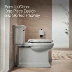 One-piece compact elongated toilet with skirted trapway, 1.28 gpf