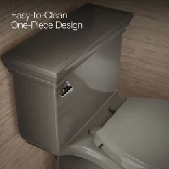 One-piece compact elongated toilet with skirted trapway, 1.28 gpf