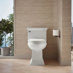 One-piece compact elongated toilet with skirted trapway, 1.28 gpf