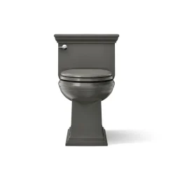 One-piece compact elongated toilet with skirted trapway, 1.28 gpf