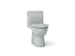 One-piece compact elongated toilet with skirted trapway, 1.28 gpf