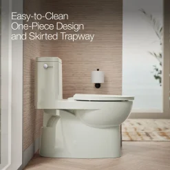 One-piece compact elongated toilet with skirted trapway, 1.28 gpf