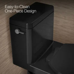 One-piece compact elongated toilet with skirted trapway, 1.28 gpf