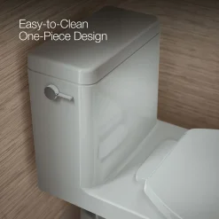 One-piece compact elongated toilet with skirted trapway, 1.28 gpf
