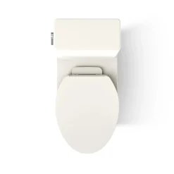 One-piece compact elongated toilet with skirted trapway, 1.28 gpf
