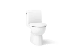 One-piece compact elongated toilet with skirted trapway, 1.28 gpf