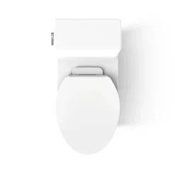 One-piece compact elongated toilet with skirted trapway, 1.28 gpf