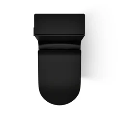 One-piece compact elongated toilet with skirted trapway, dual-flush
