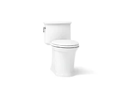 One-piece compact elongated toilet with skirted trapway, 1.28 gpf