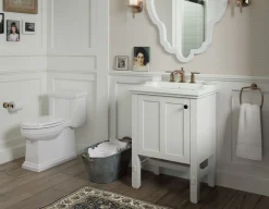 One-piece compact elongated toilet with skirted trapway, 1.28 gpf