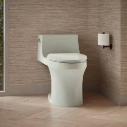 One-piece compact elongated toilet with concealed trapway, 1.28 gpf