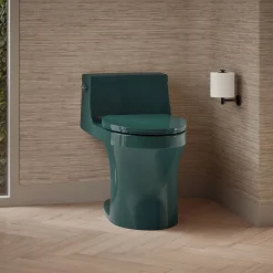 One-piece compact elongated toilet with concealed trapway, 1.28 gpf