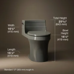 One-piece compact elongated toilet with concealed trapway, 1.28 gpf