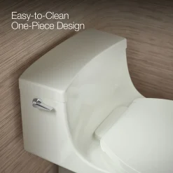 One-piece compact elongated toilet with concealed trapway, 1.28 gpf