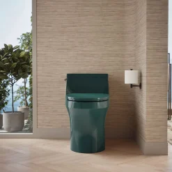 One-piece compact elongated toilet with concealed trapway, 1.28 gpf