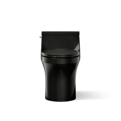 One-piece compact elongated toilet with concealed trapway, 1.28 gpf