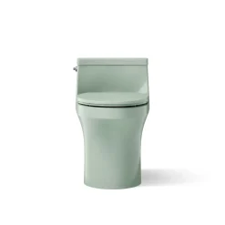 One-piece compact elongated toilet with concealed trapway, 1.28 gpf