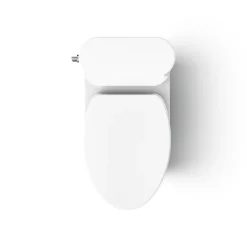 One-piece compact elongated toilet with skirted trapway, 1.28 gpf