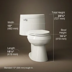 One-piece elongated toilet with concealed trapway, 1.28 gpf