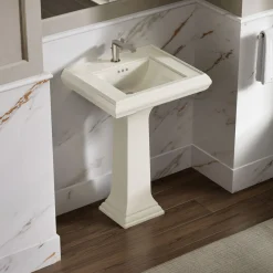 Pedestal/console table bathroom sink basin with single faucet-hole drilling