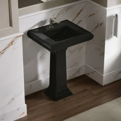 Pedestal/console table bathroom sink basin with single faucet-hole drilling