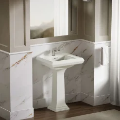 Pedestal/console table bathroom sink basin with single faucet-hole drilling