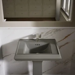 Pedestal/console table bathroom sink basin with single faucet-hole drilling
