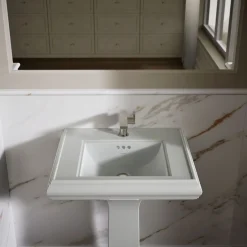 Pedestal/console table bathroom sink basin with single faucet-hole drilling