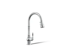 Pull-down kitchen sink faucet with three-function sprayhead
